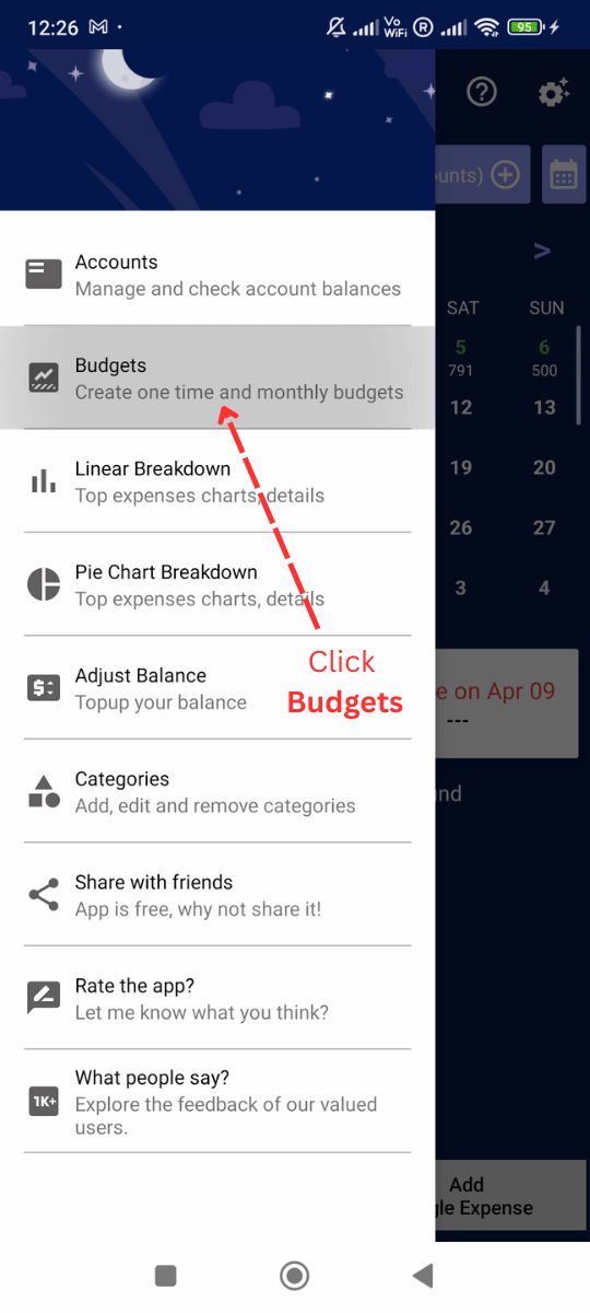 Add Monthly Budget: Click Budgets