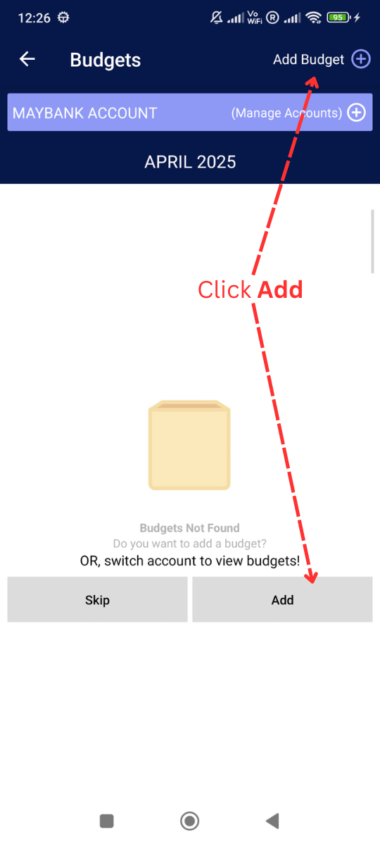 Add Monthly Budget: You can add Budget by clicking here