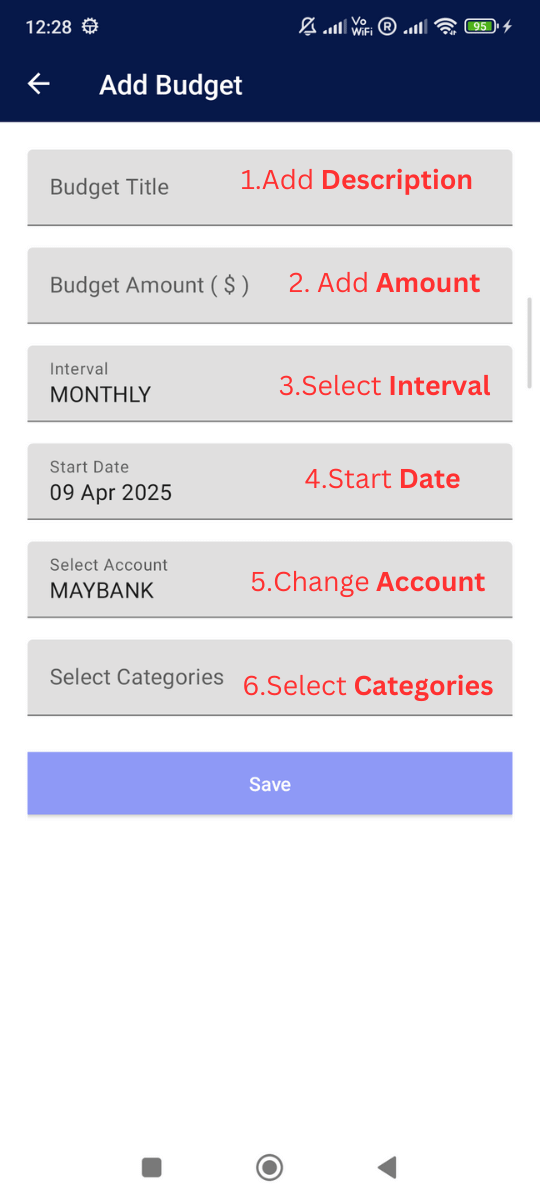 Add Monthly Budget: Fill step by step all information