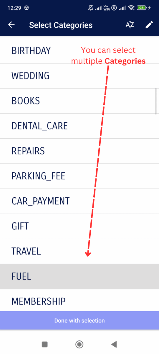 Add Monthly Budget: You can choose multiple Categories