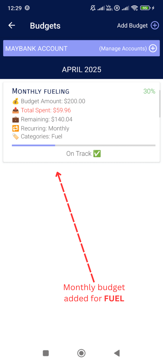 Add Monthly Budget: Monthly budget added Successfully!