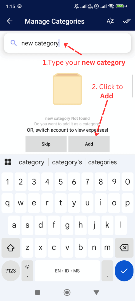 Add / Edit Categories: Type your new category and Click 'Add'