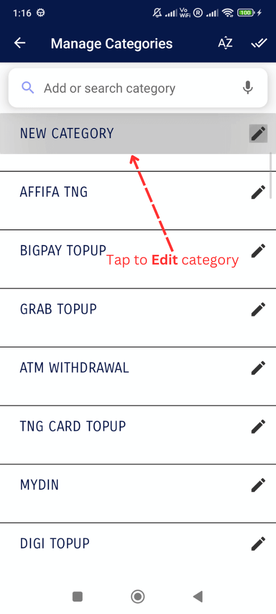 Add / Edit Categories: You can also Edit any category by clicking it