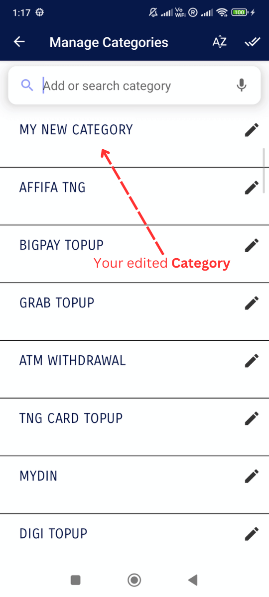 Add / Edit Categories: Successfully edited your category!
