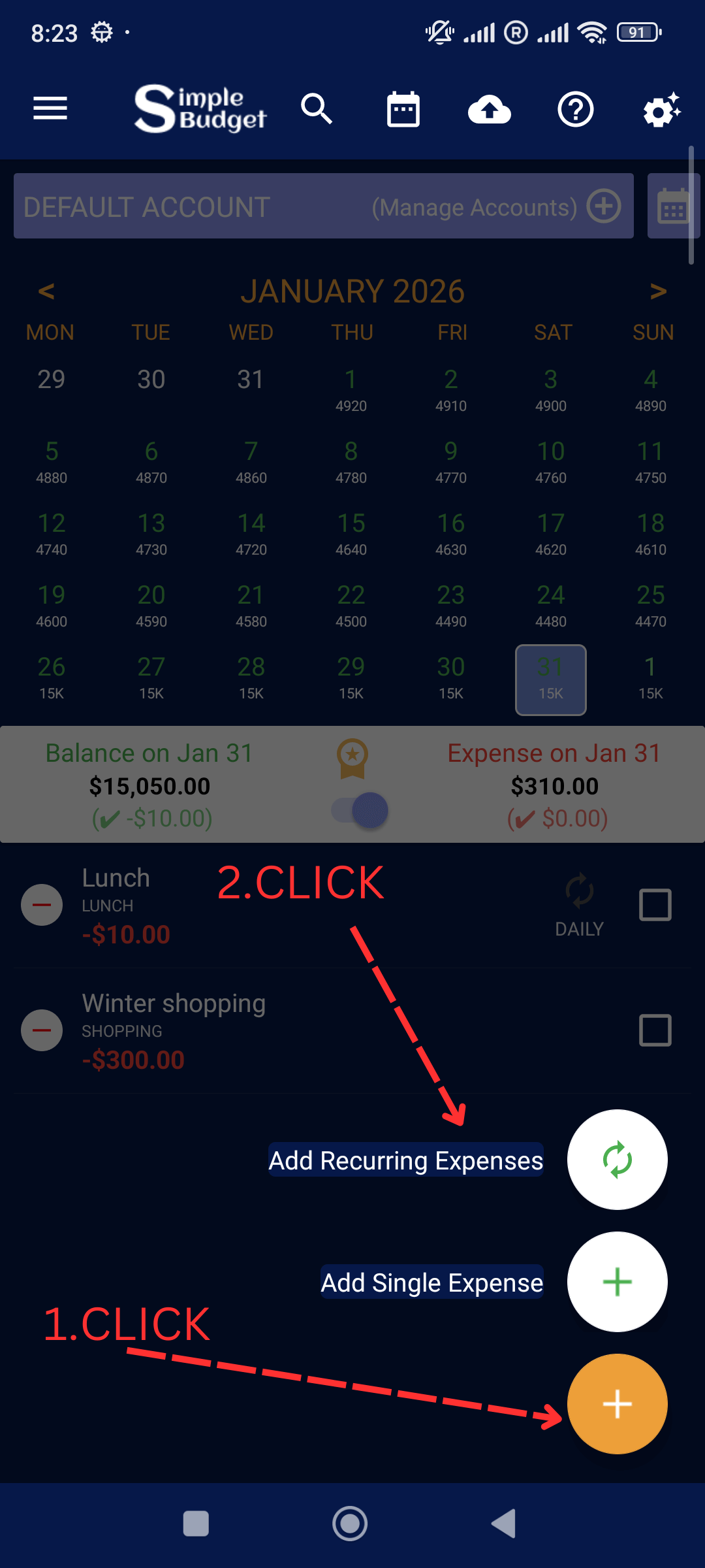 Add Recurring Expenses: Click 'Add Recurring Expense'