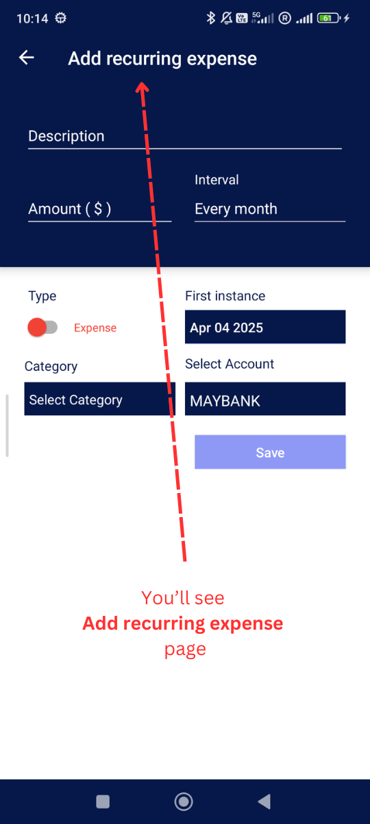 Add Recurring Expenses: Add Recurring Expense page will open