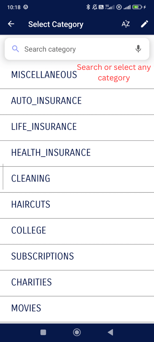 Add Recurring Expenses: Search existing category or you can add new by searching.