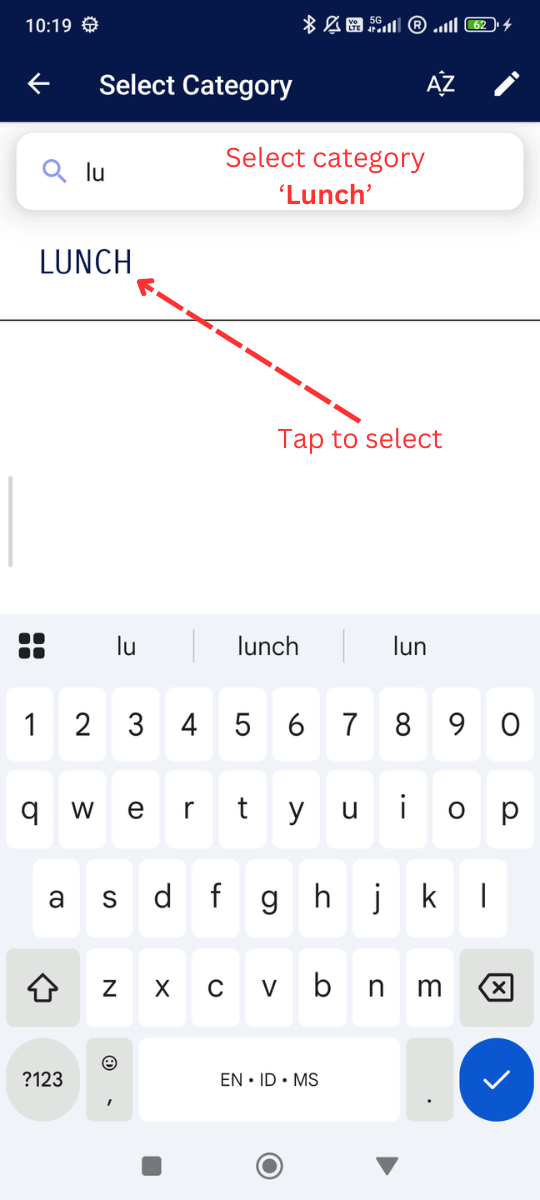 Add Recurring Expenses: Tap category to select it