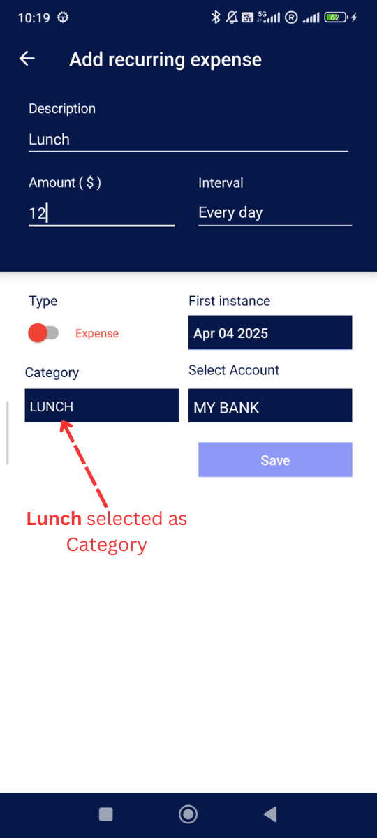 Add Recurring Expenses: You can see your selected category