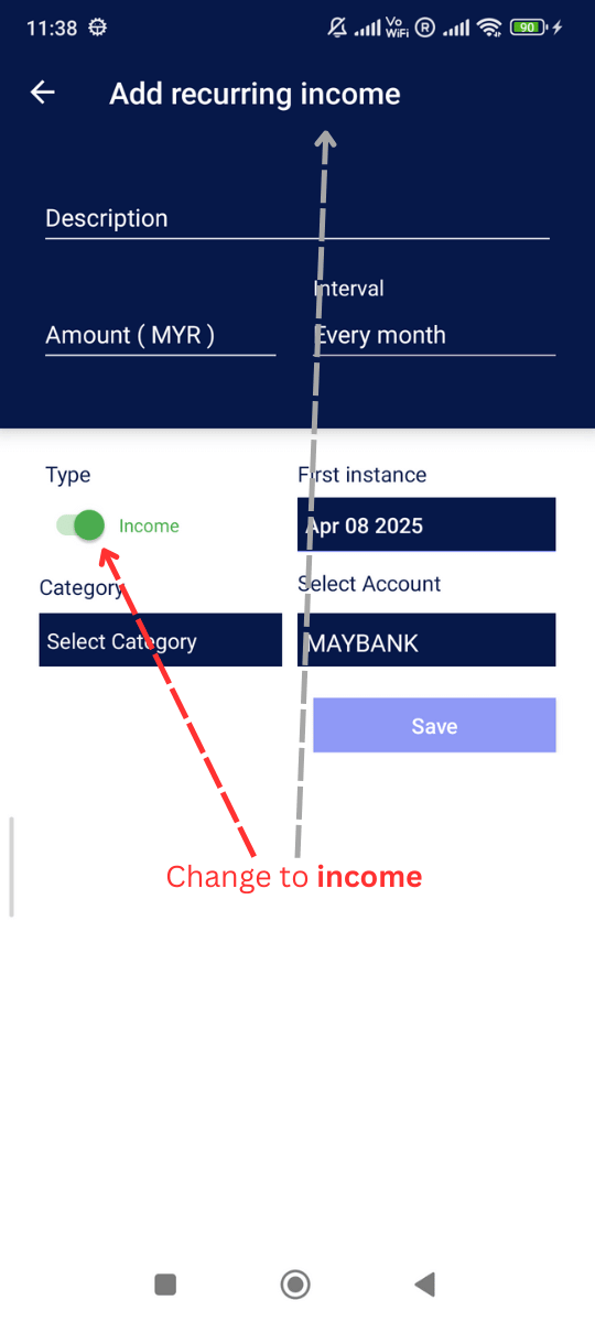 Add Recurring Income: Change to income