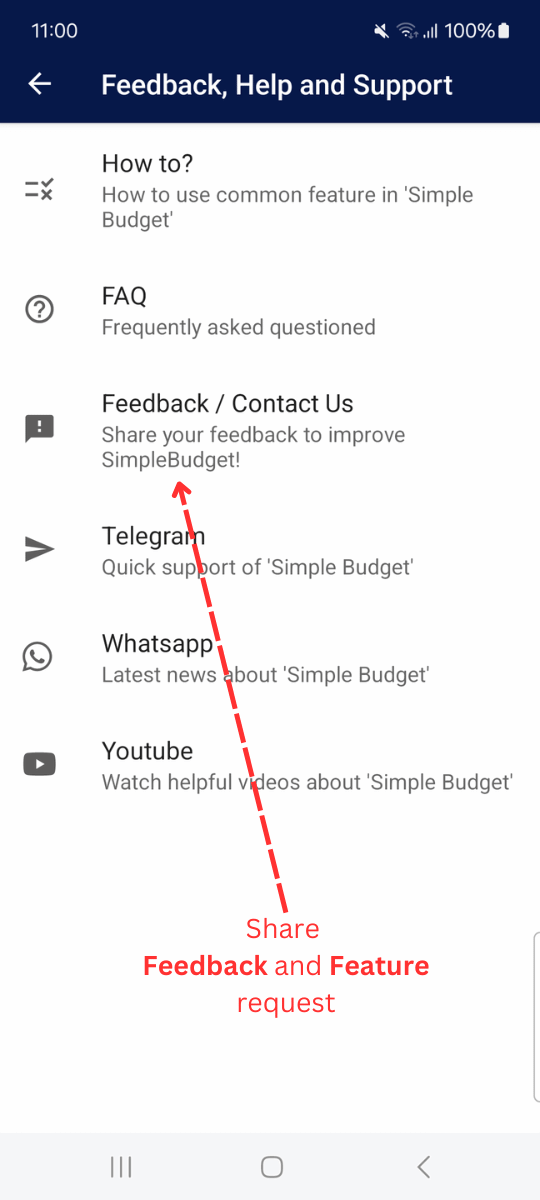 Help, Contact us and Feature Request: Click to submit Feedback