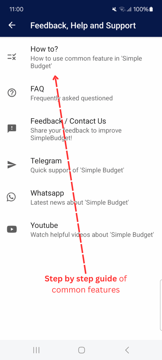 Help, Contact us and Feature Request: Learn using step by step