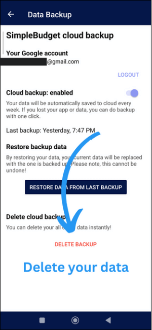 Simple Budget Data Deletion Request: Delete Backup (Login if you are not logged in)