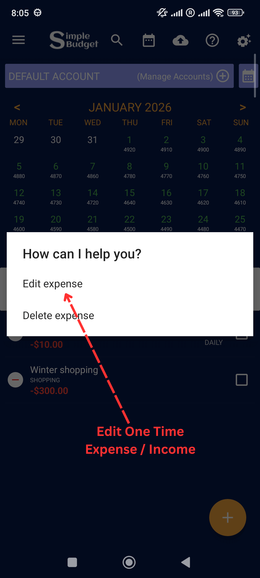 Edit Income / Expenses: You can see Edit and Delete options, click and proceed