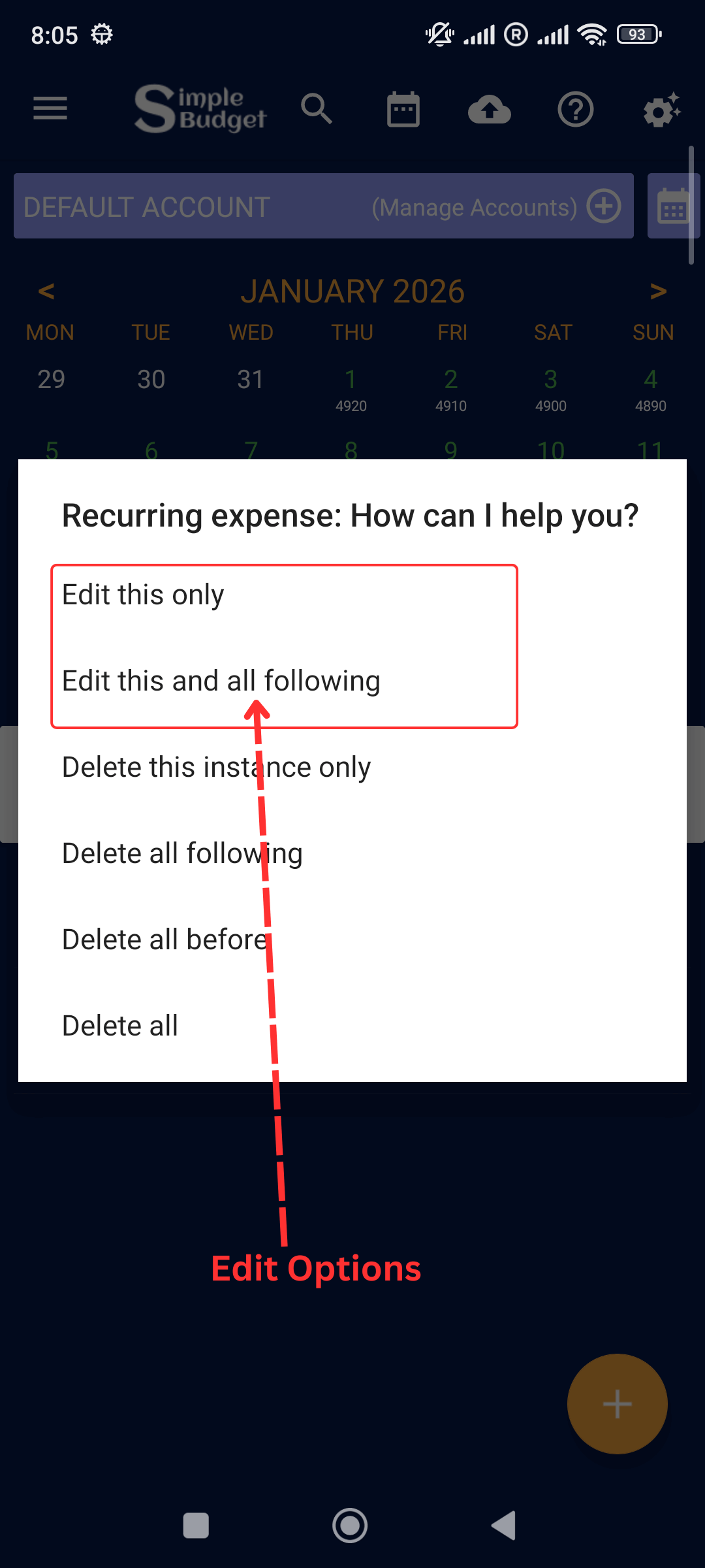 Edit Income / Expenses: You can see Edit and Delete options, click and proceed