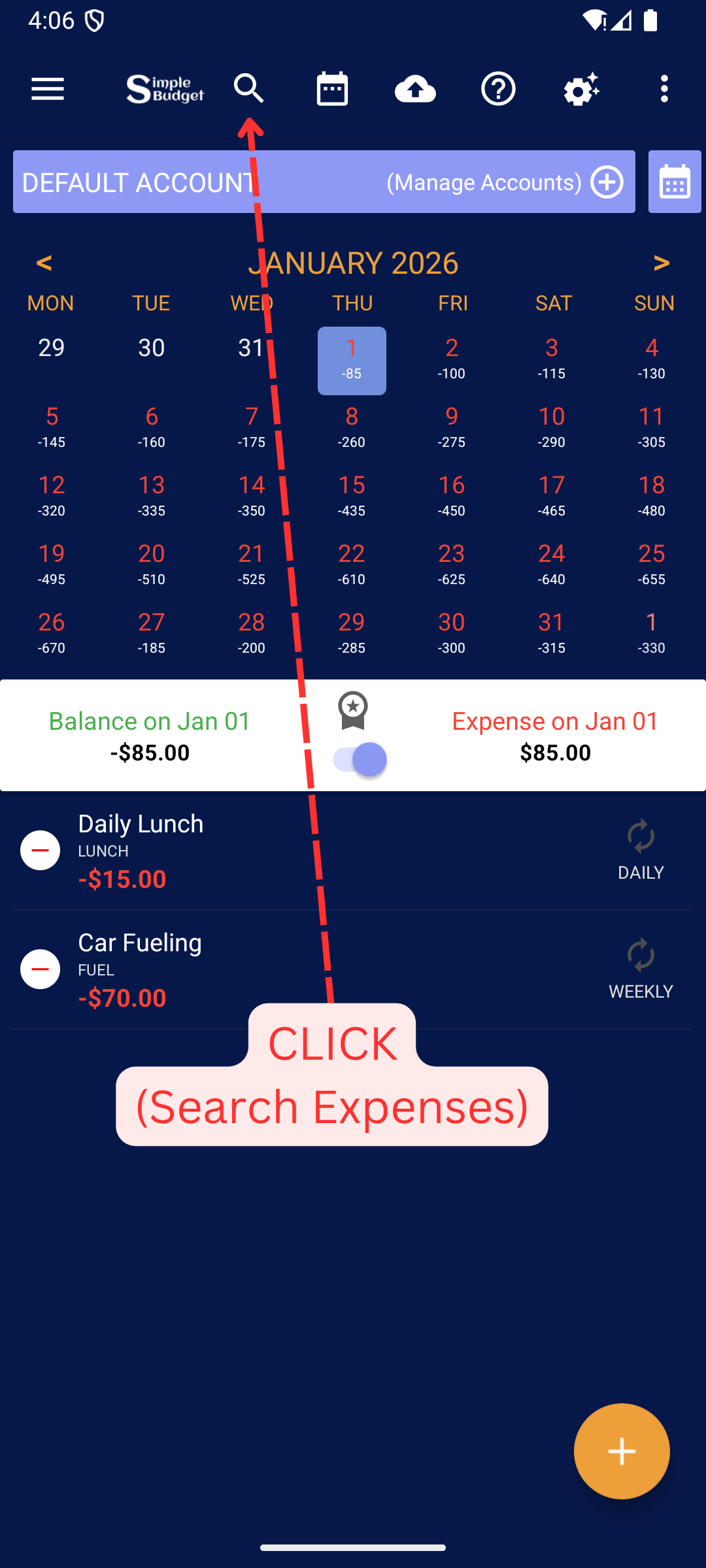 Export Expenses Reports (PDF, Spreadsheet): Open Search Expenses screen