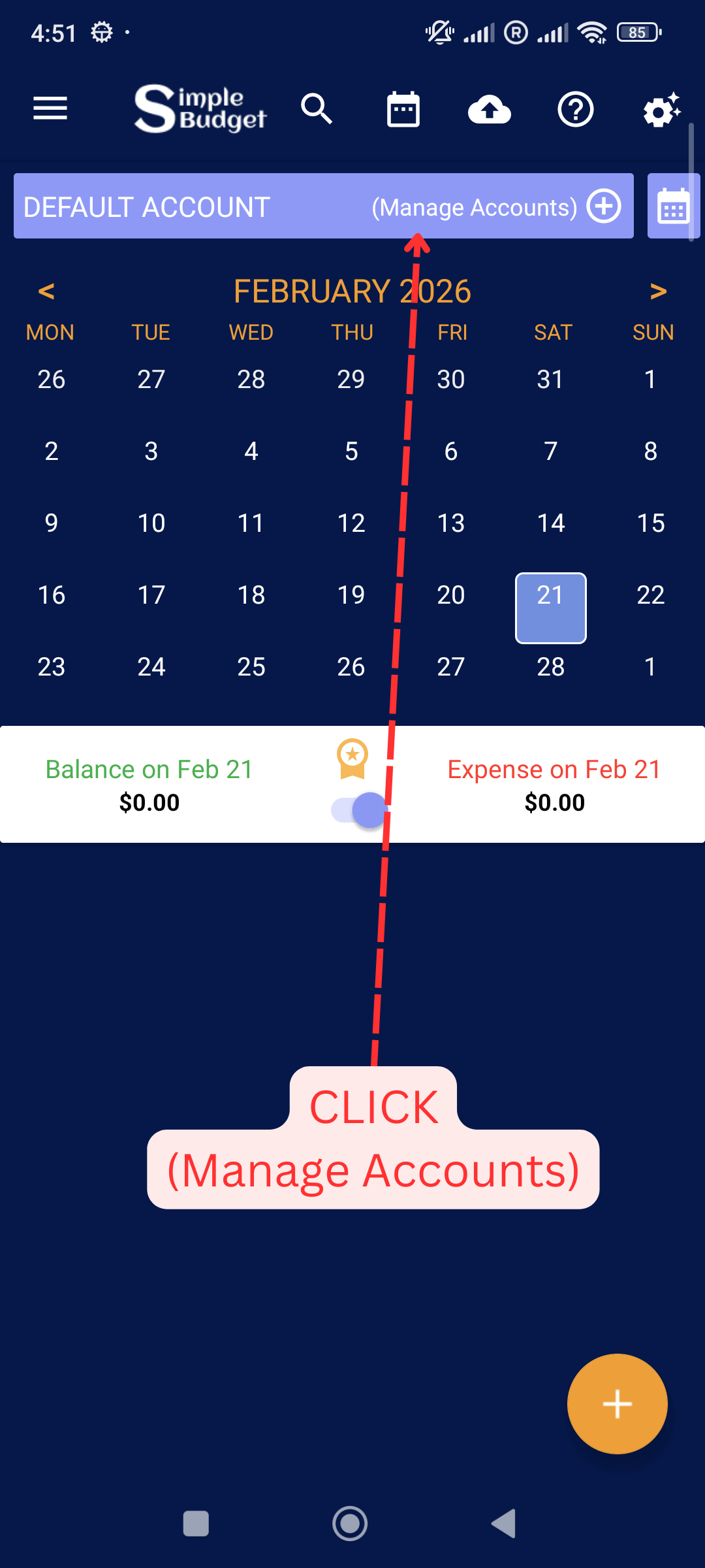 Manage Accounts: Click Manage Accounts