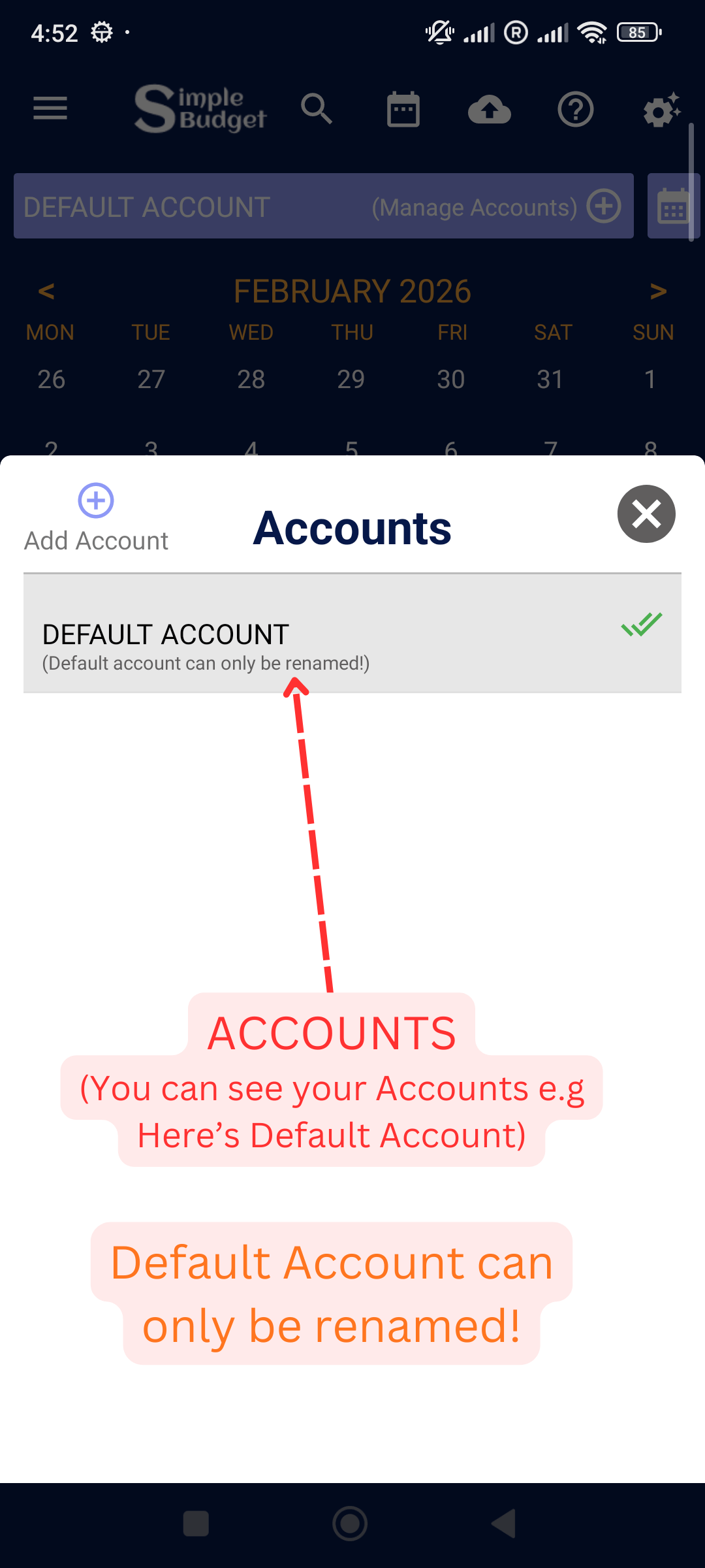 Manage Accounts: You can see all of your Accounts