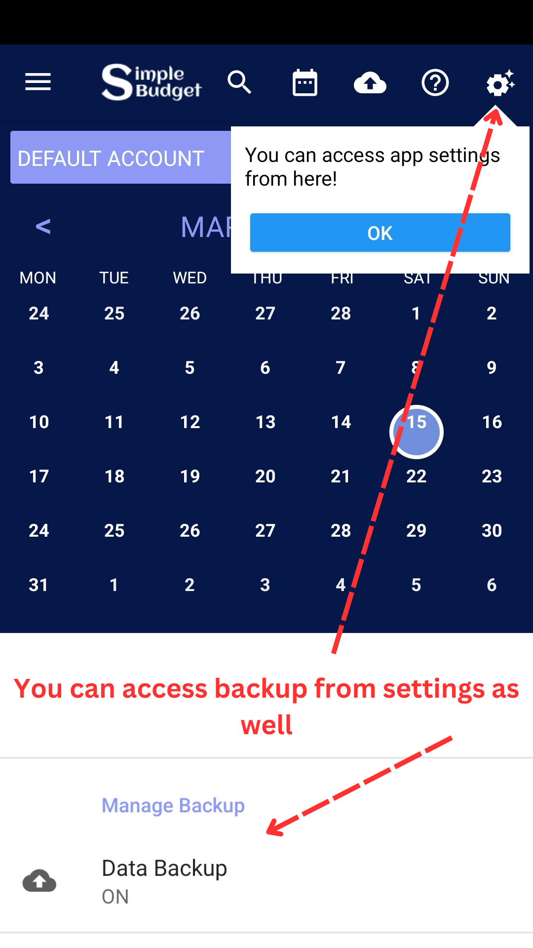 Restore Your Simple Budget Data: Or go to data backup from settings