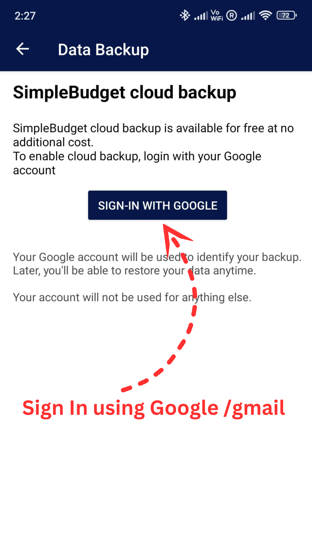 Restore Your Simple Budget Data: Sign in to your account