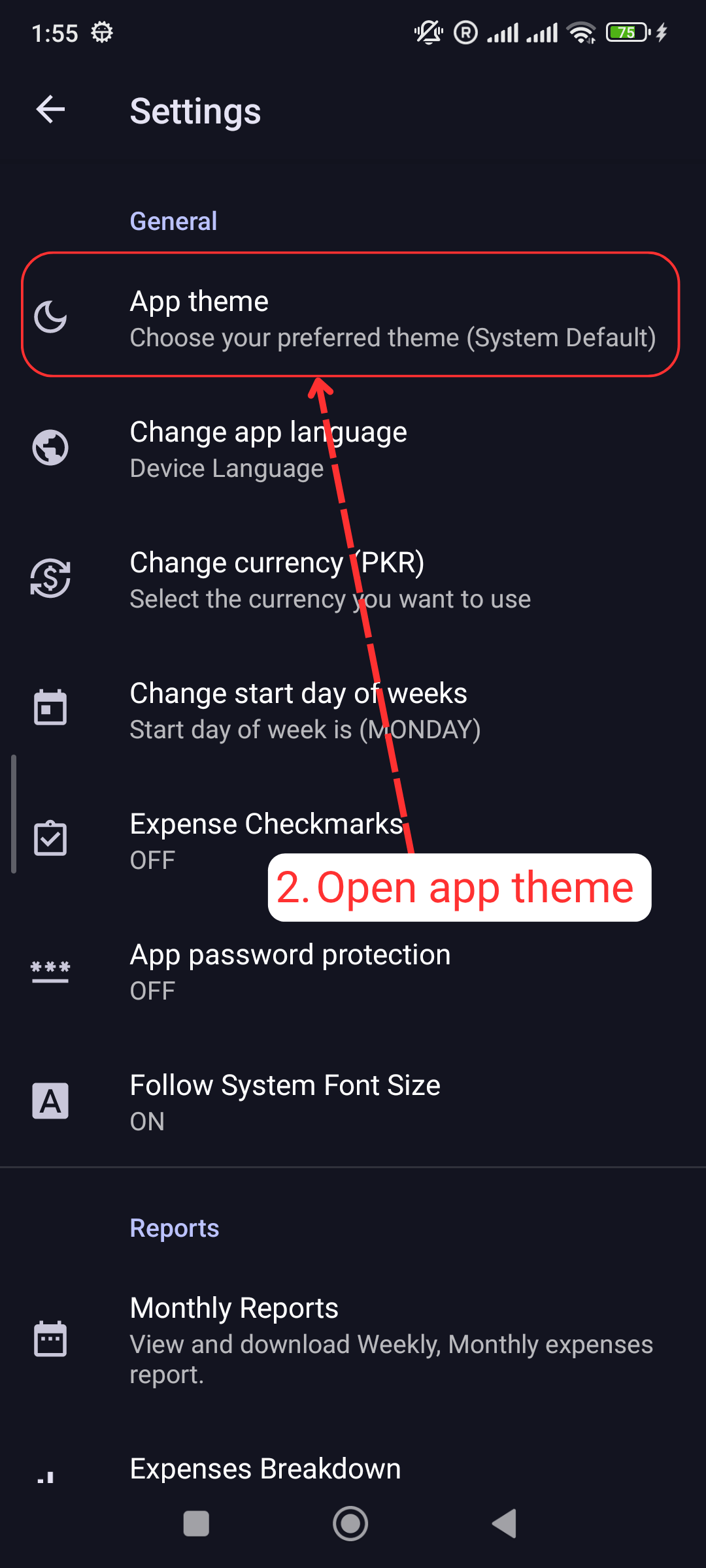 Change App Theme: Click and open app theme
