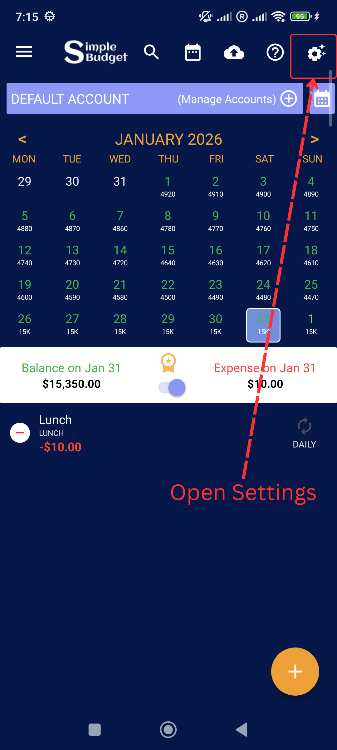 Tick / Check Mark Expenses: Open Settings