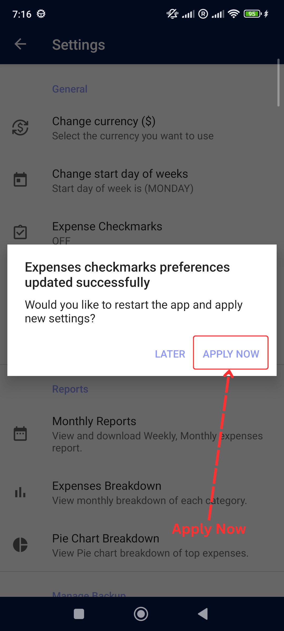 Tick / Check Mark Expenses: Apply